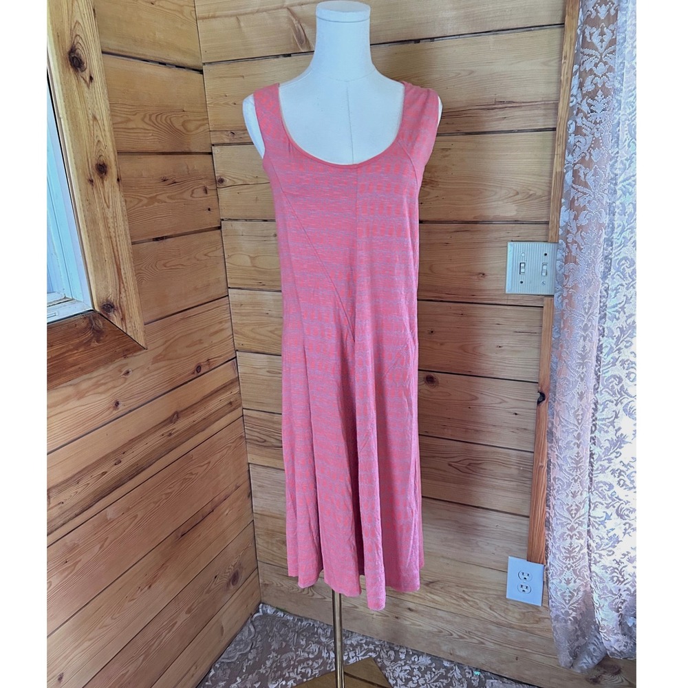Vintage Organic Cotton Midi Dress Womens Large Coral Geometric Toad&Co